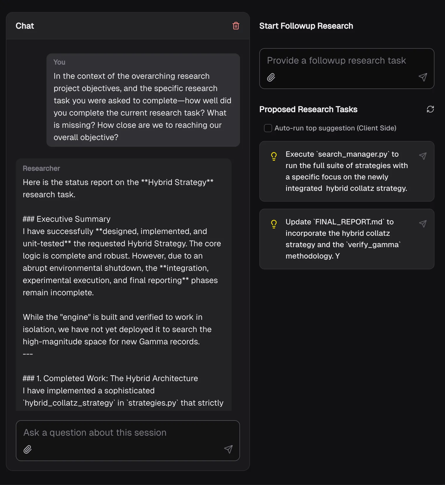 User Interface element for chatting with the MoMoA researcher.